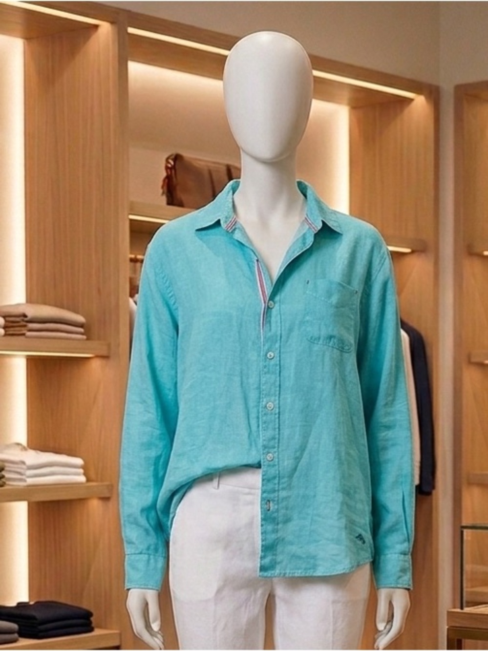 Tommy Bahama Turquoise Button-Down Linen Shirt